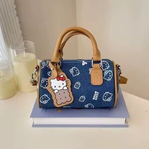 Hello Kitty Denim Crossbody Satchel Bag with Tan Trim